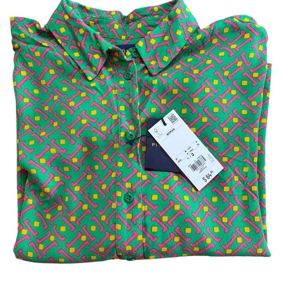 Piombo Tops - Piombo Vibrant Green and Pink Button Down Shirt